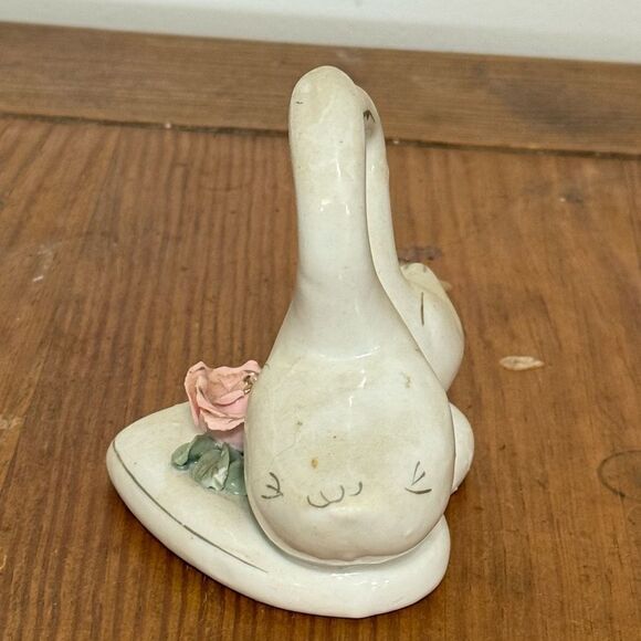 Ceramic Swan Figurine with Pink Rose - Picture 2 of 4
